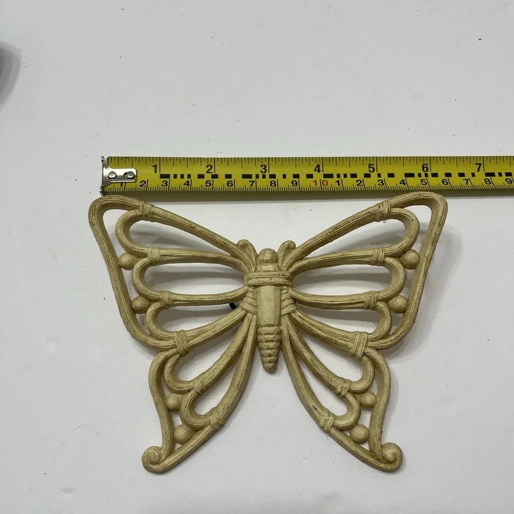 VTG Homco Butterflies Wall Decor Boho Faux Wood Rattan 1970s USA MCM - Set of 3
